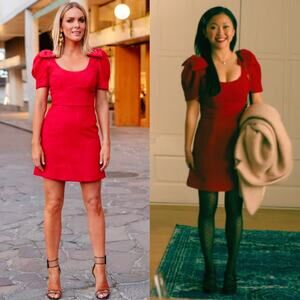 Rebecca Vallance Harlow Bow Embellished Cloqué Red Mini Dress Small 4